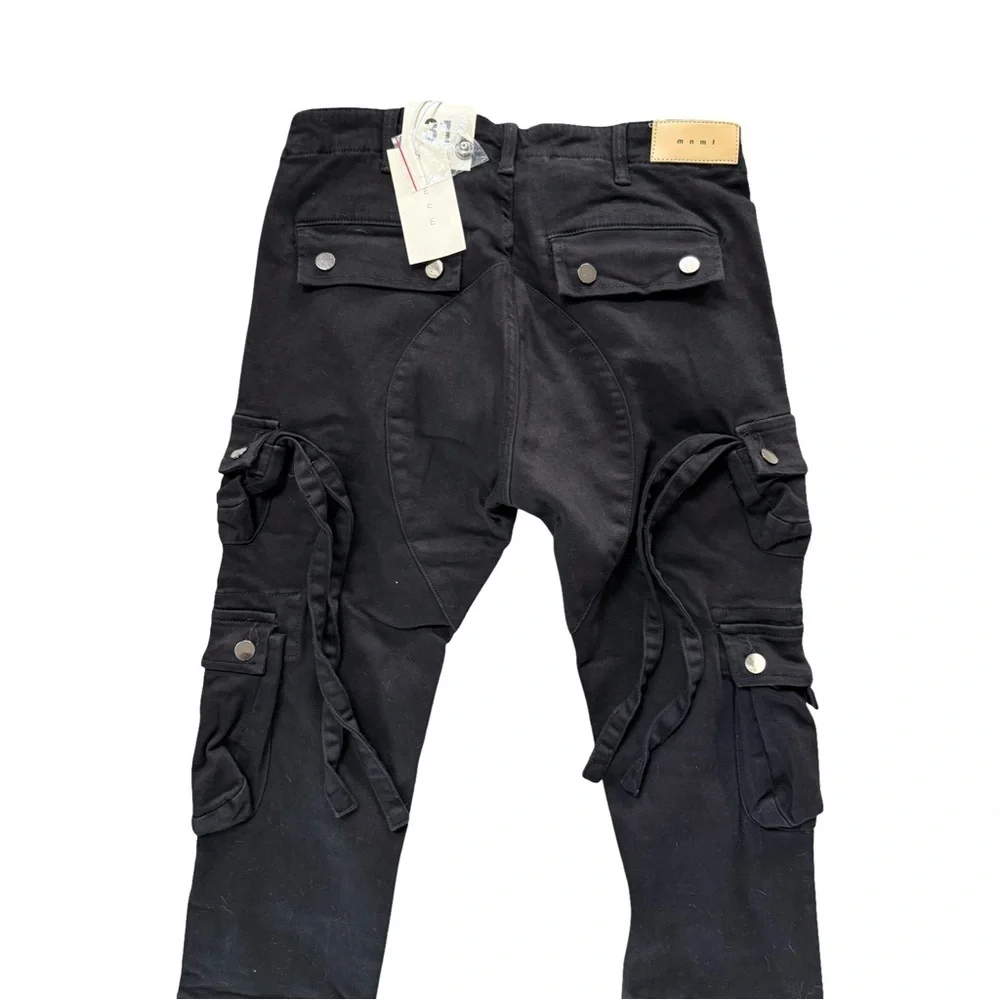 MNML Men's Button Fly Cargo Straight Black Denim Jeans NWT Size 31